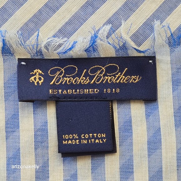 Brooks Brothers Lightweight Cotton Scarf Blue White Stripes - Picture 4 of 9